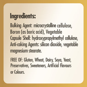 Ingredients label for a bottle of Solgar Boron 3 MG supplements