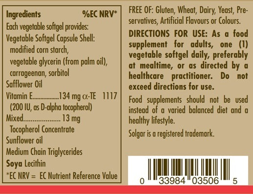 Natural Source Vitamin E 134 mg (200 IU) Vegetable Softgels