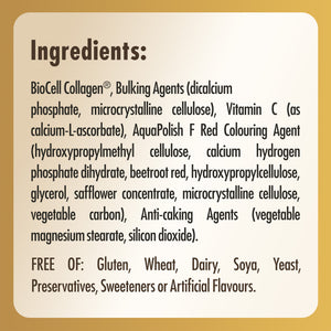 Ingredients list label for a bottle of Solgar Collagen Hyaluronic Acid Complex supplements