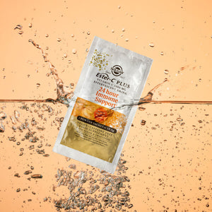 Solgar Ester C-Plus powder sachet packet floating on water