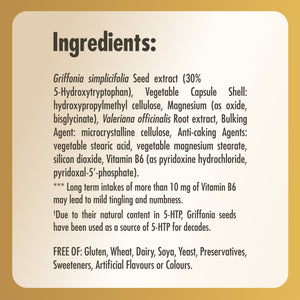 Inredients list label for a bottle of Solgar Griffonia 5-HTP Complex supplements
