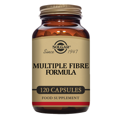 A glass bottle of Solgar Multiple Fibre Formula vegetable capsules with 120 capsules