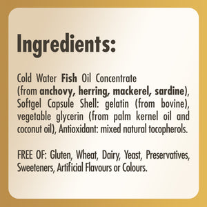 Ingredients list label for Solgar Omega-3 Fish Oil