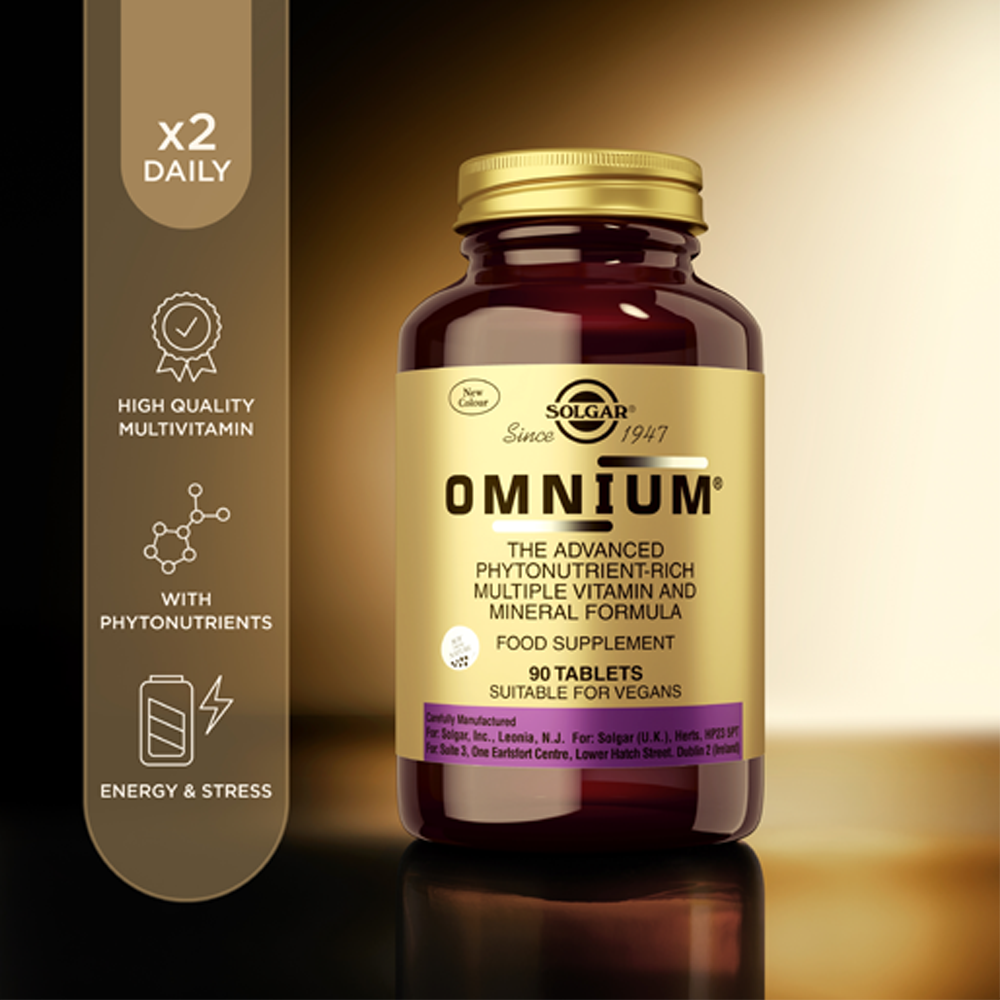 Solgar Omnium Multivitamin Tablets with some information beside