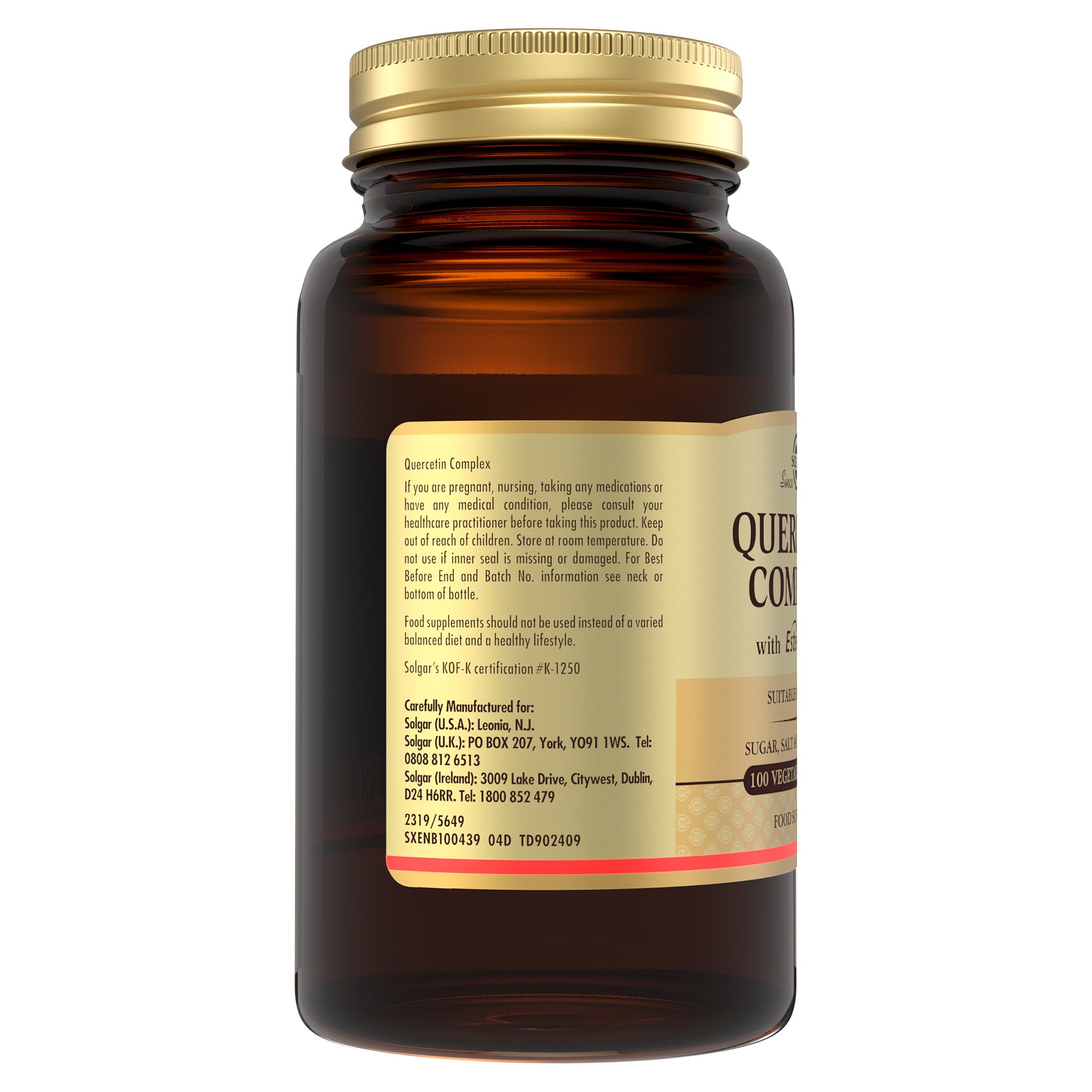 Side view of Solgar Quercetin Complex with Ester-C Plus supplements