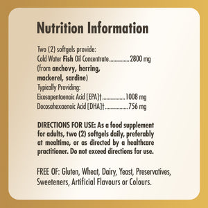 Nutrition information label for Solgar Omega-3 Fish Oil