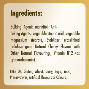 Ingredients list for a bottle of Solgar Vitamin B12 supplements