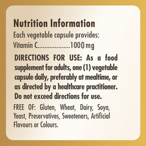 Solgar Vitamin C vegetable capsules nutrition information label
