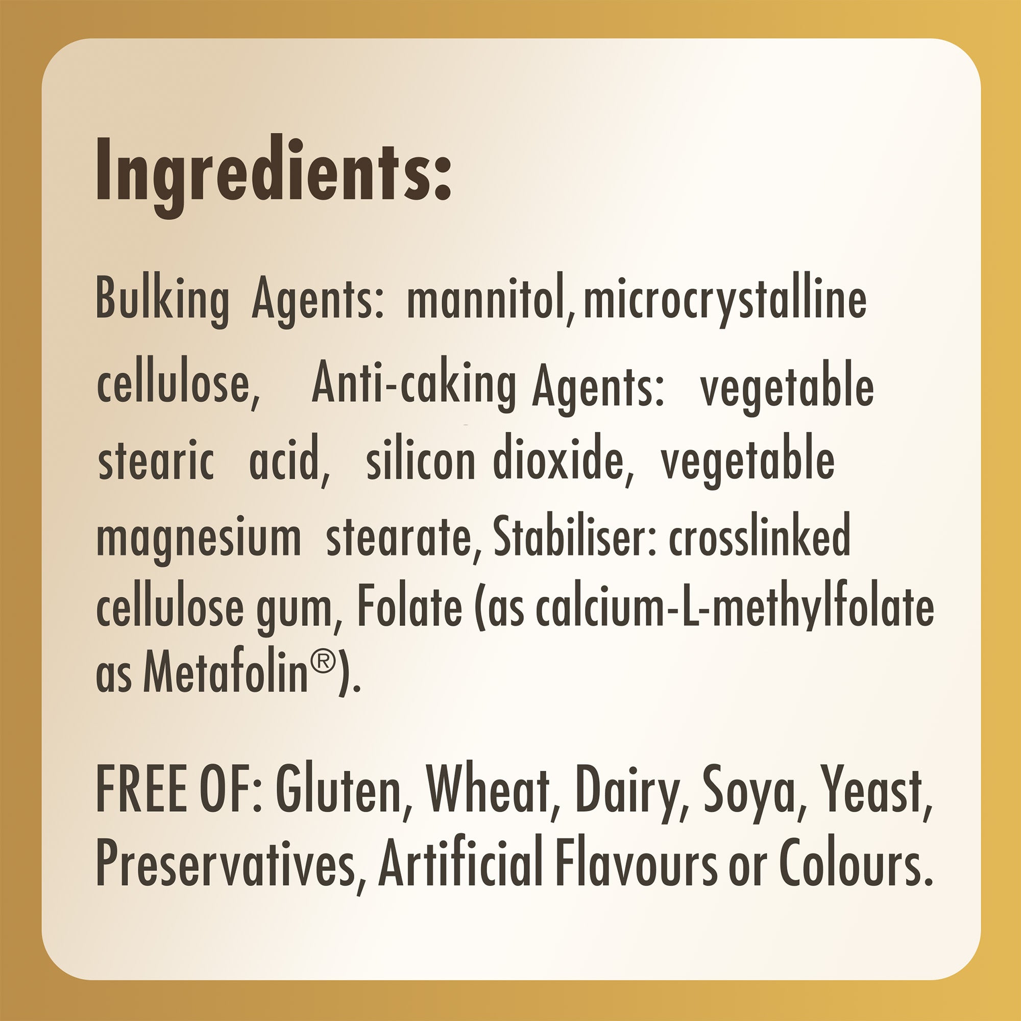 Folate (as Metafolin) 1000 mcg Tablets - Pack of 60