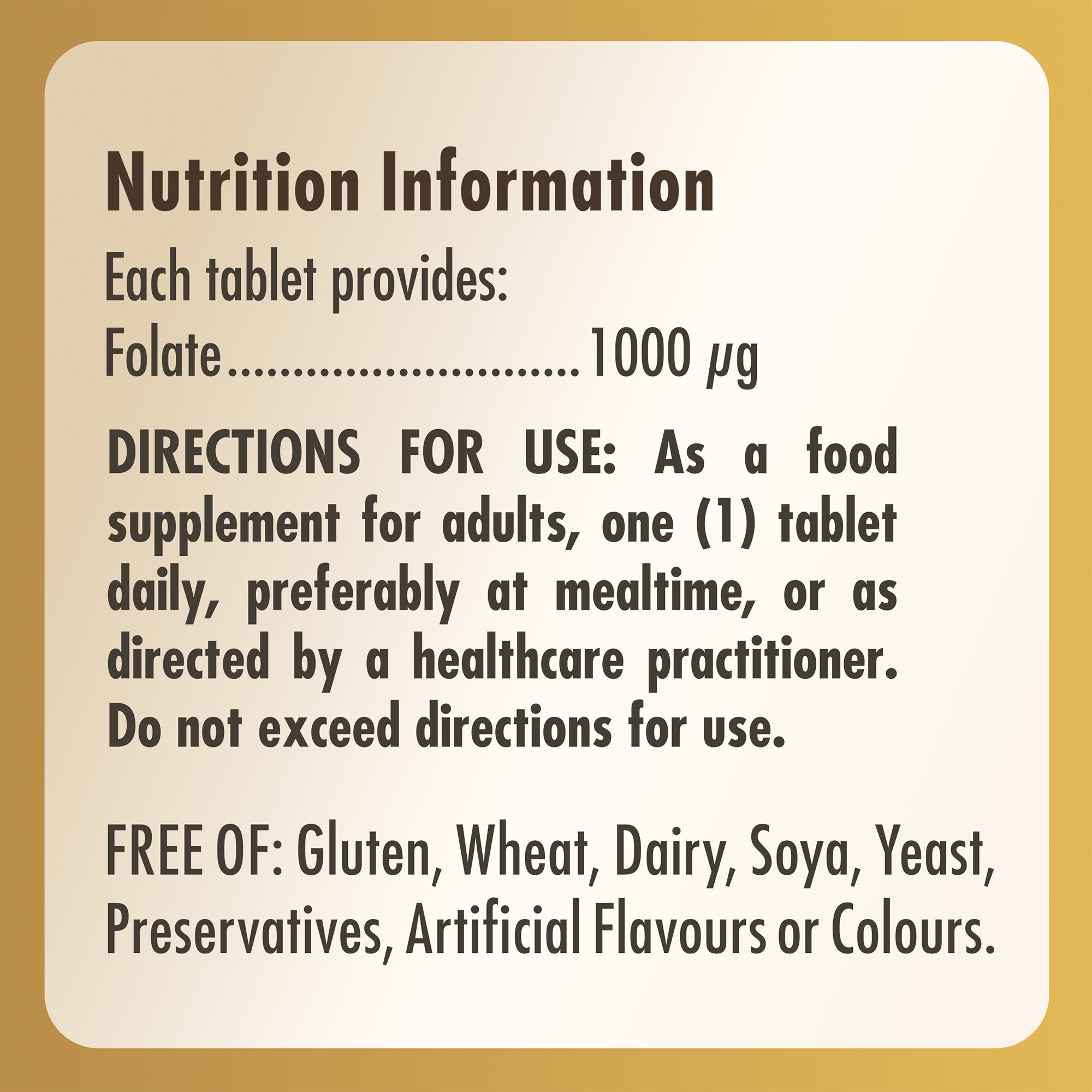 Folate (as Metafolin) 1000 mcg Tablets - Pack of 60