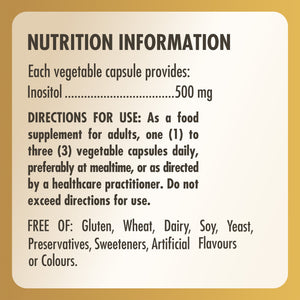 Nutrition label for Solgar Inositol 500 MG vitamins