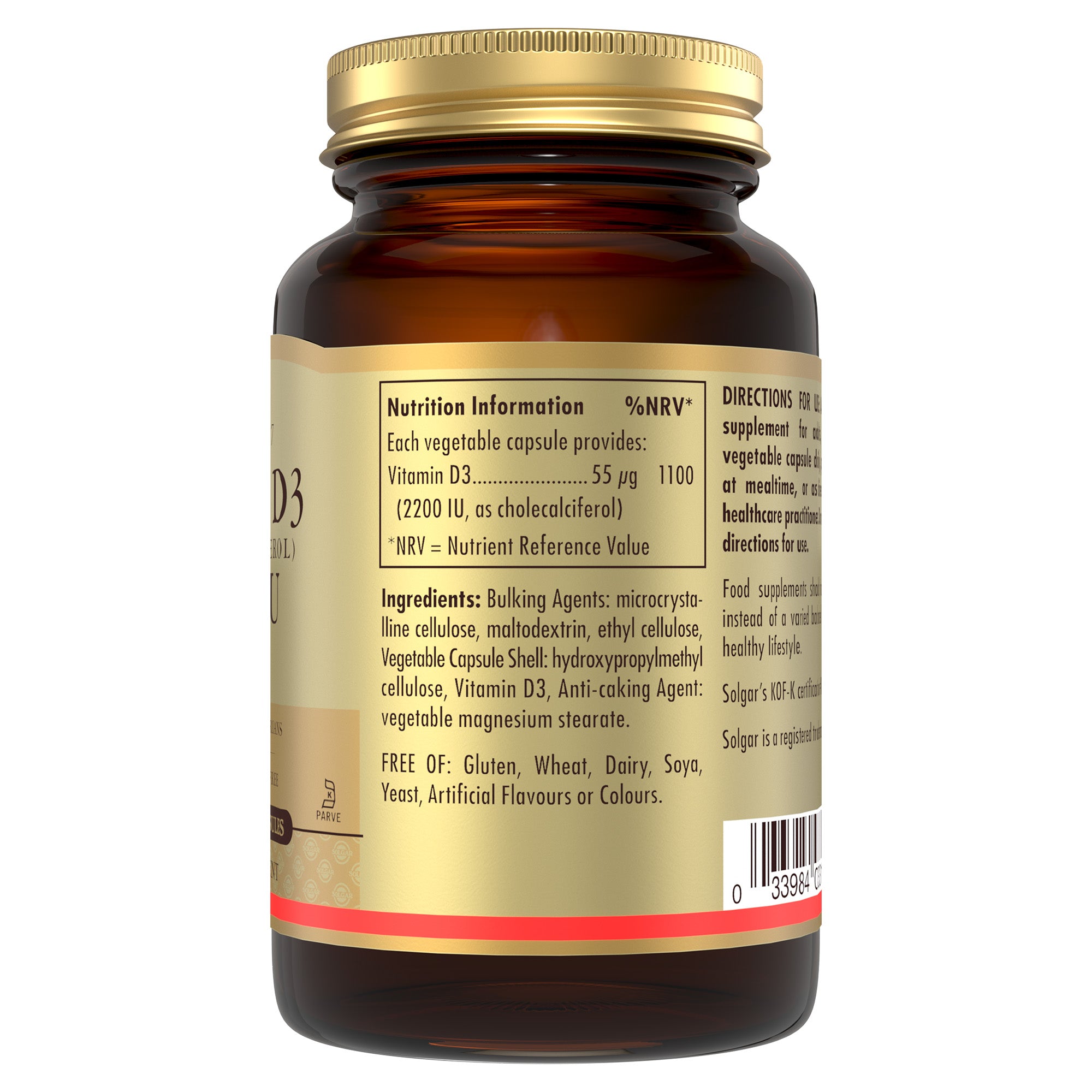 Vitamin D3 (Cholecalciferol) 2200 IU (55 mcg) Vegetable Capsules