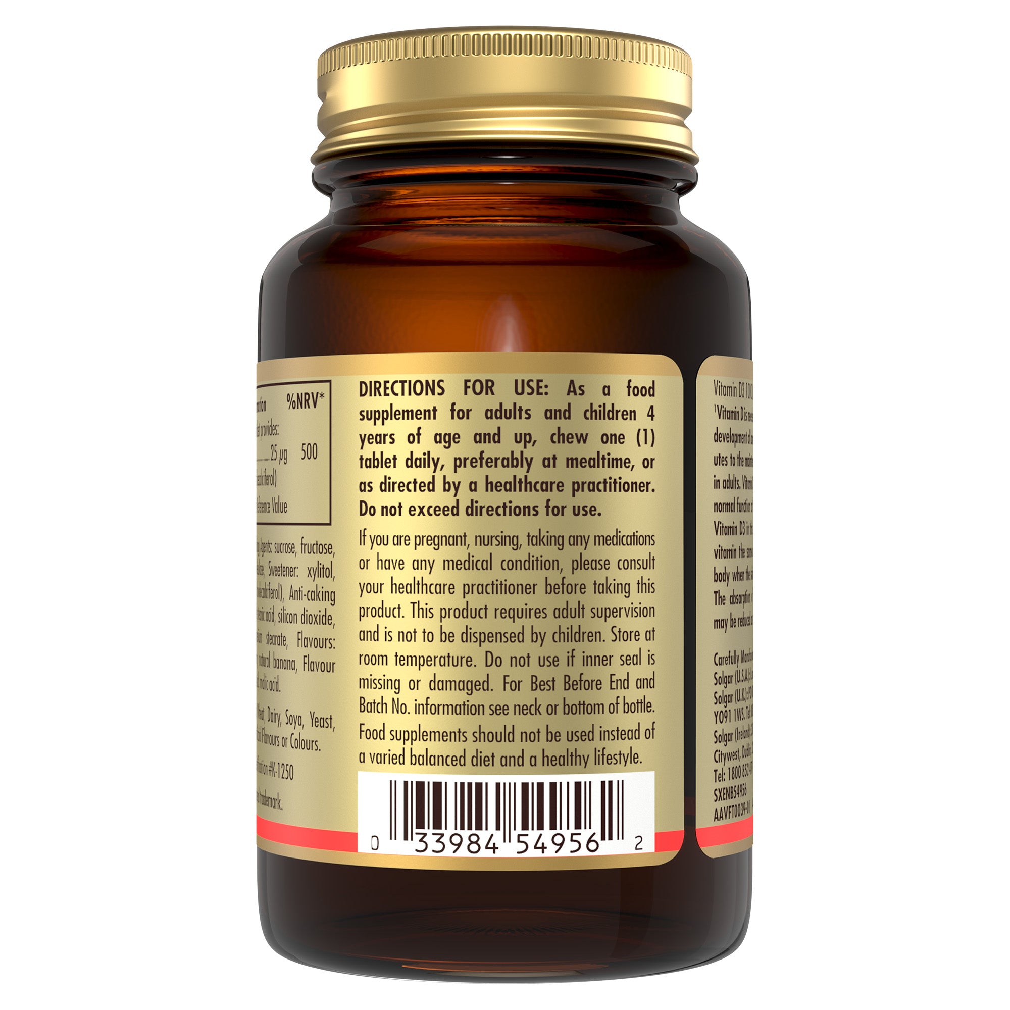 Vitamin D3 1000 IU (25 mcg) Chewable Tablets - Pack of 100