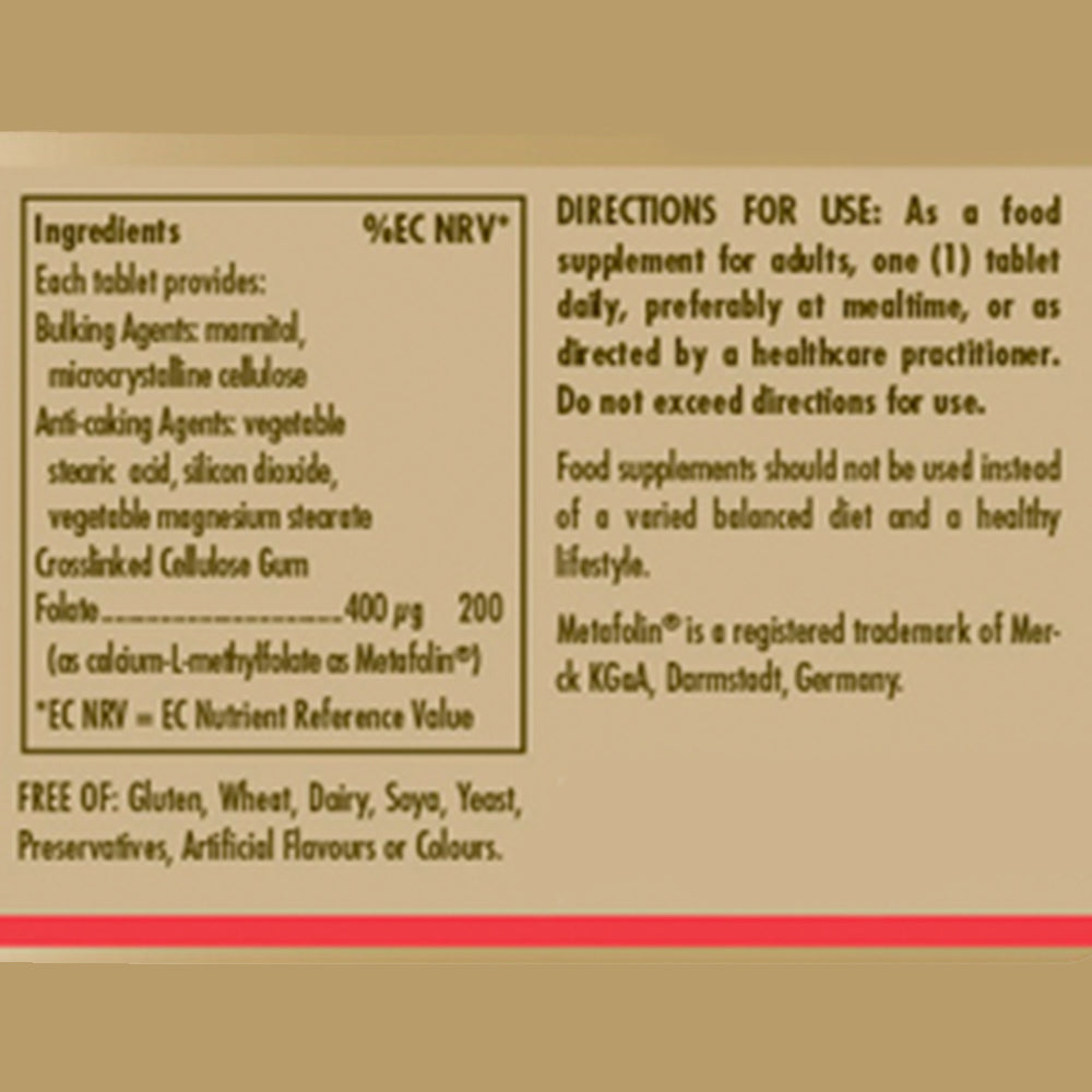 Folate (as Metafolin) 400 mcg Tablets