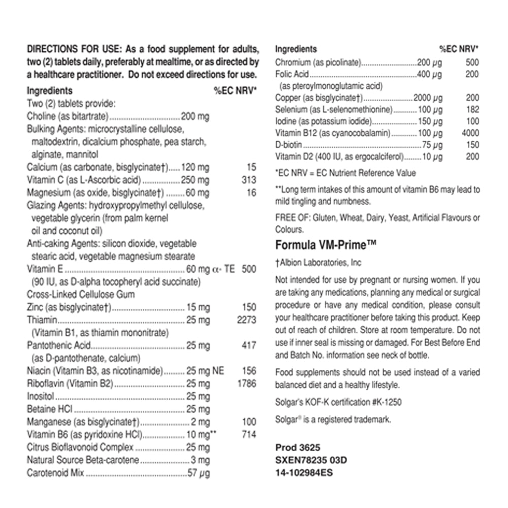 Formula VM-Prime for Adults 50 Plus Multivitamin Tablets - Pack of 60