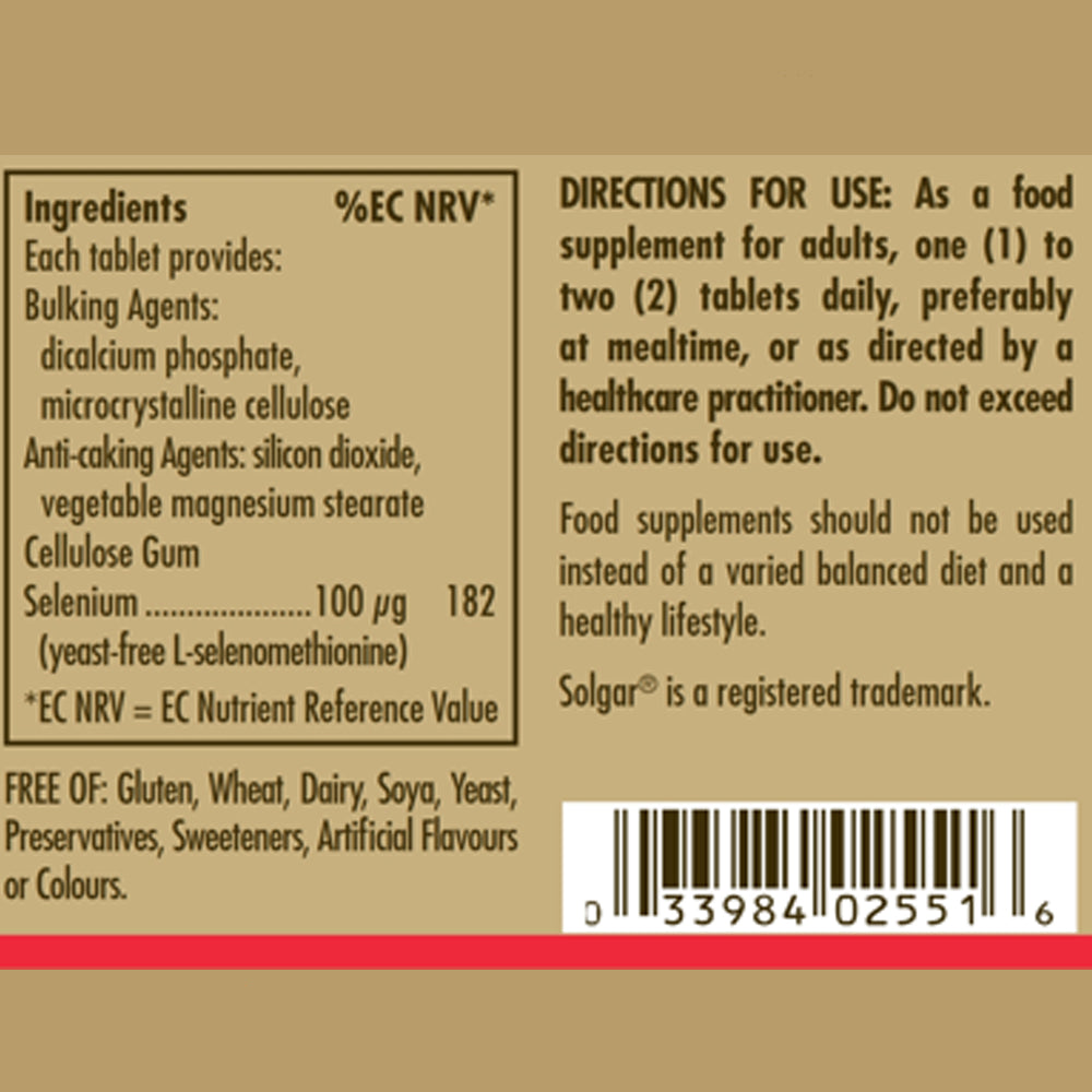 Solgar Selenium (Yeast-Free) 100 mcg Tablets - Pack of 100