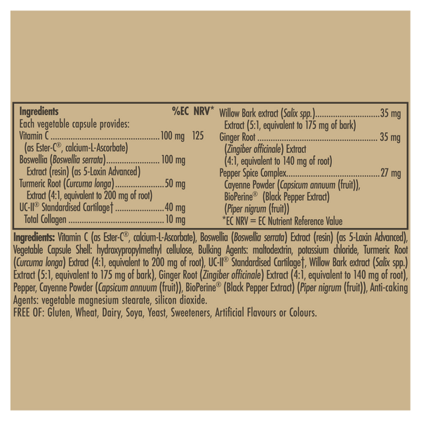 Ingredients list and product information label for a Solgar 7 Joint Support Vegetable Capsule bottle