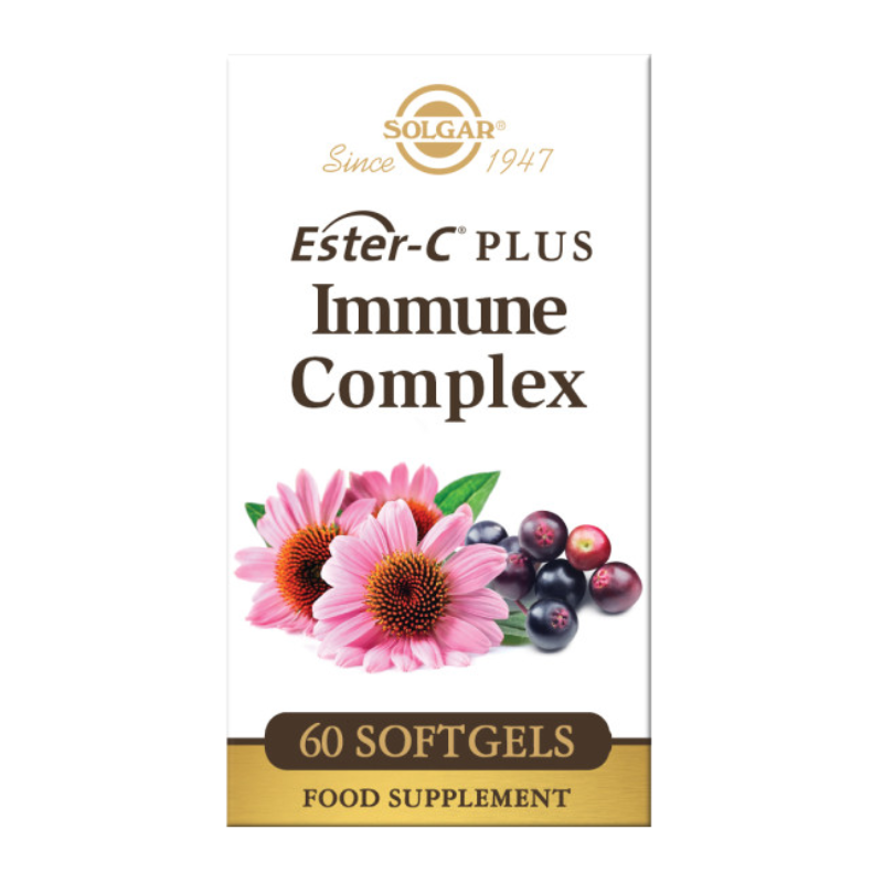 Solgar Ester-C Plus Immune Complex Softgels in a white box 