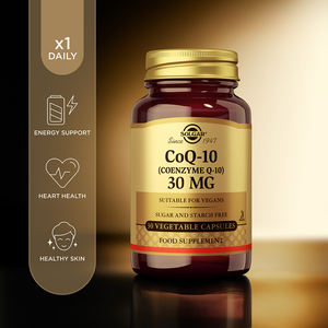 Front view of the Solgar CoQ-10 30mg capsules