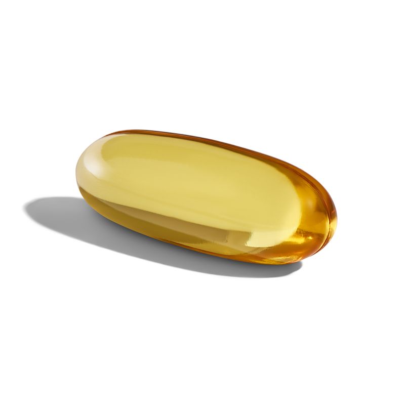 Singular Solgar Double Strength Omega-3 Softgel on a white surface