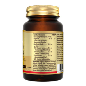 Nutrition information label on Solgar Magtein Magnesium L-Threonate food supplement bottle