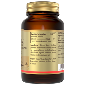Back view of a bottle of Solgar Selenium tablets