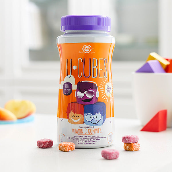 Solgar u cubes children's gummies on a table