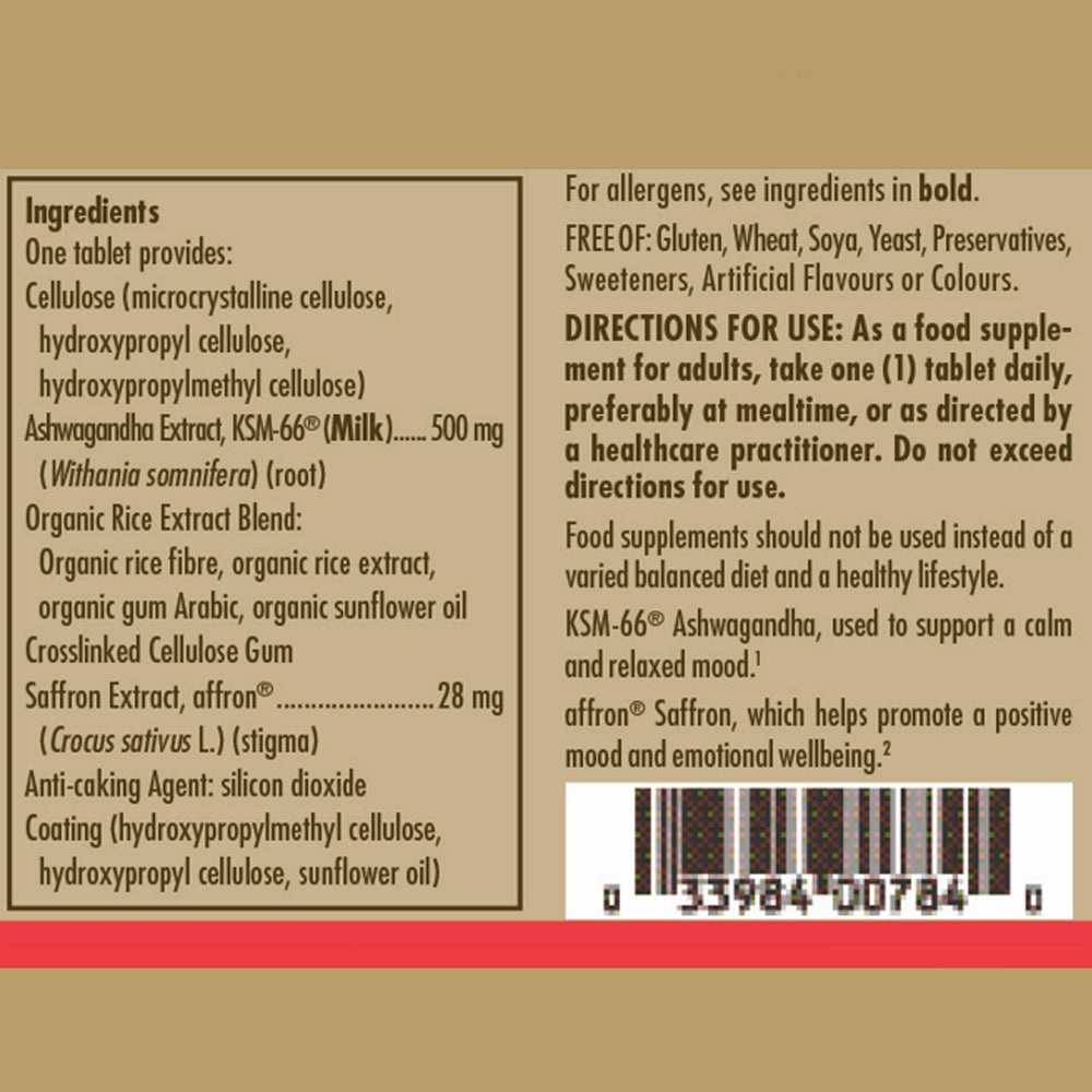 Solgar Ultimate Calm Tablets nutrition information on a label 