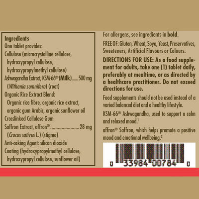 Solgar Ultimate Calm Tablets nutrition information on a label 