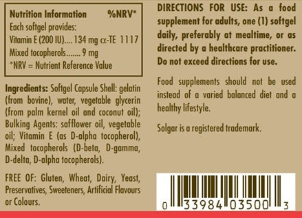 Natural Source Vitamin E 134 mg  (200 IU) Softgels