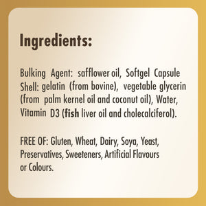 Ingredients list label for a bottle of Solgar vitamin d3 1000iu softgels