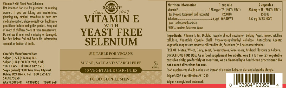 Vitamin E with Yeast Free Selenium Vegetable Capsules
