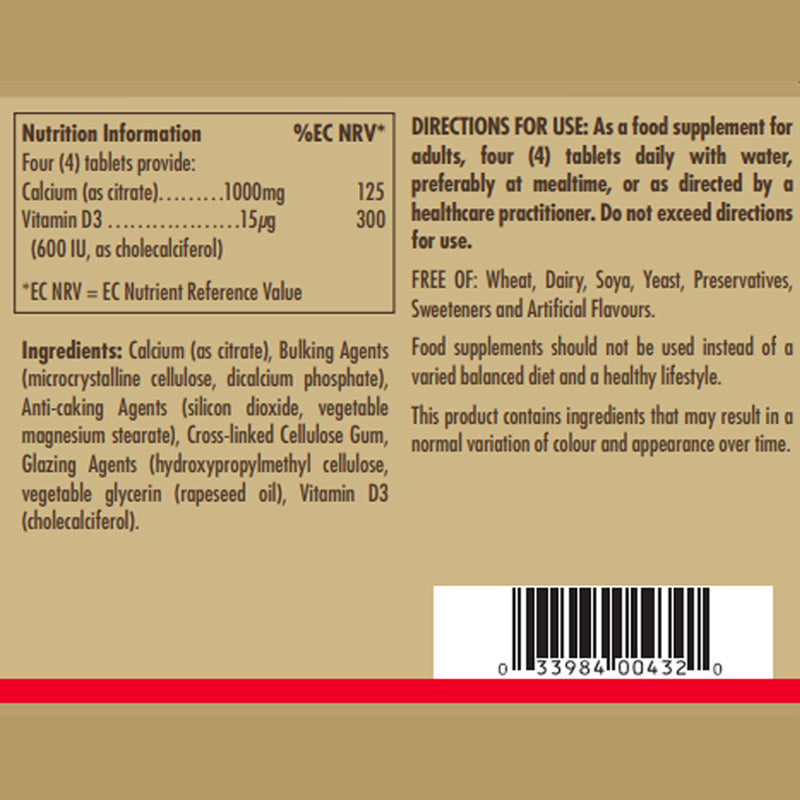 Product information for Solgar Calcium Citrate with Vitamin D3 Tablets