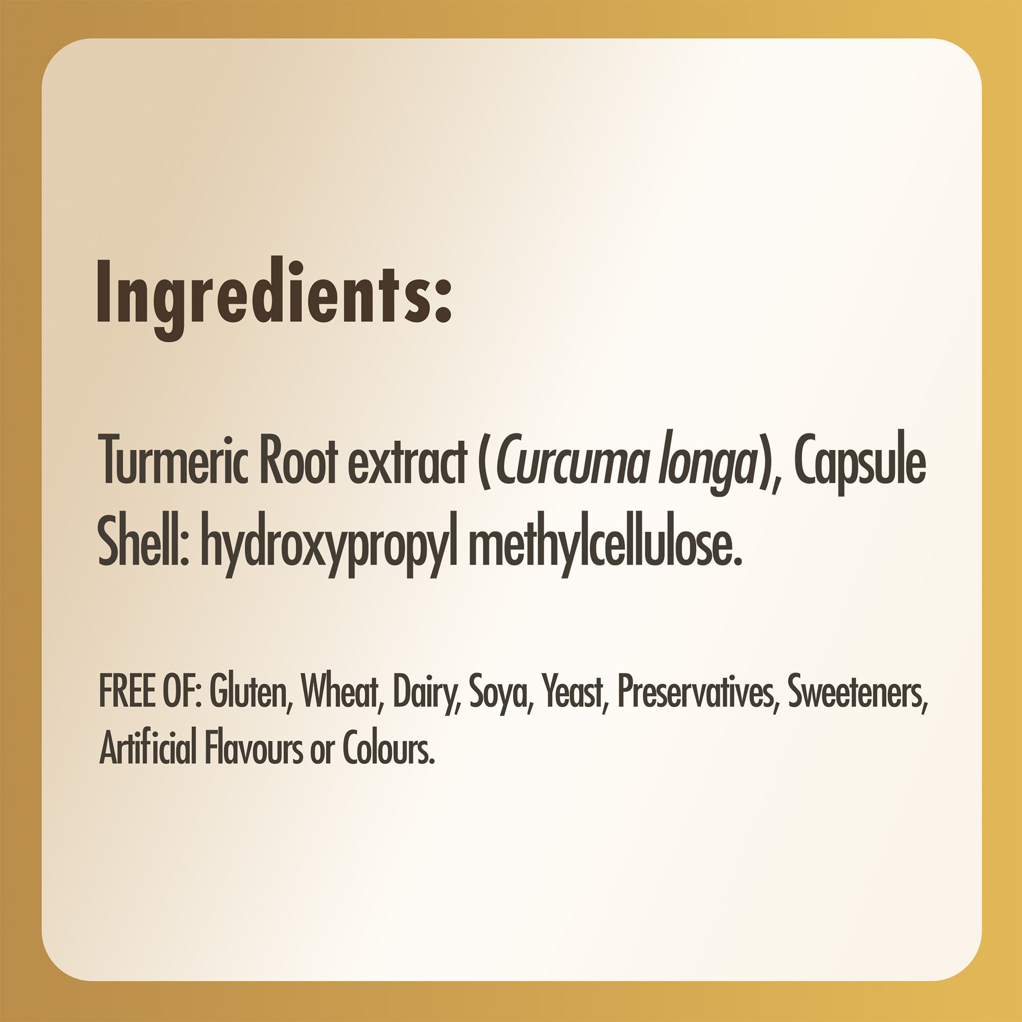 Ingredients list for a Solgar Full Spectrum Curcumin capsule bottle