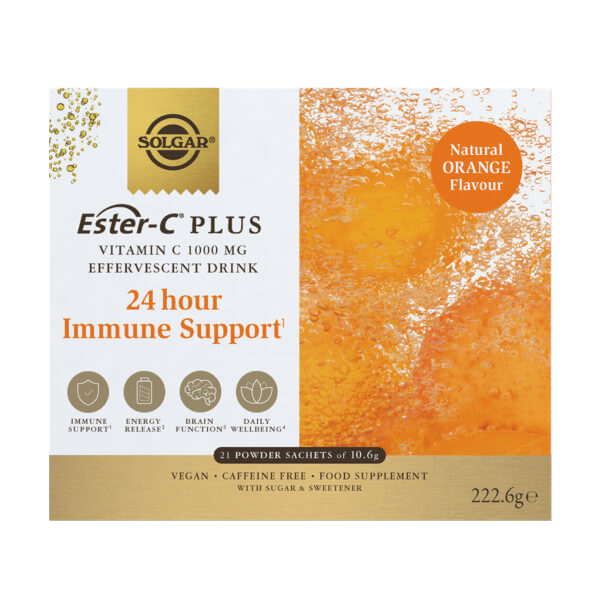 Solgar Ester C-Plus powder sachet box with orange flavour image