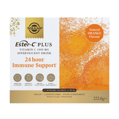 Solgar Ester C-Plus powder sachet box with orange flavour image