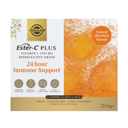 Solgar Ester C-Plus powder sachet box with orange flavour image
