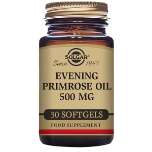 Solgar Evening Primrose Oil 500 mg Softgels in a glass jar