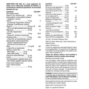 Product information label for Solgar Formula VM-75 Multivitamin Tablets