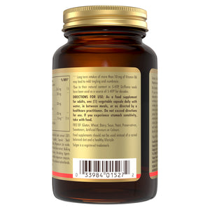 Directions for use label on a bottle of Solgar Griffonia 5-HTP Complex supplements