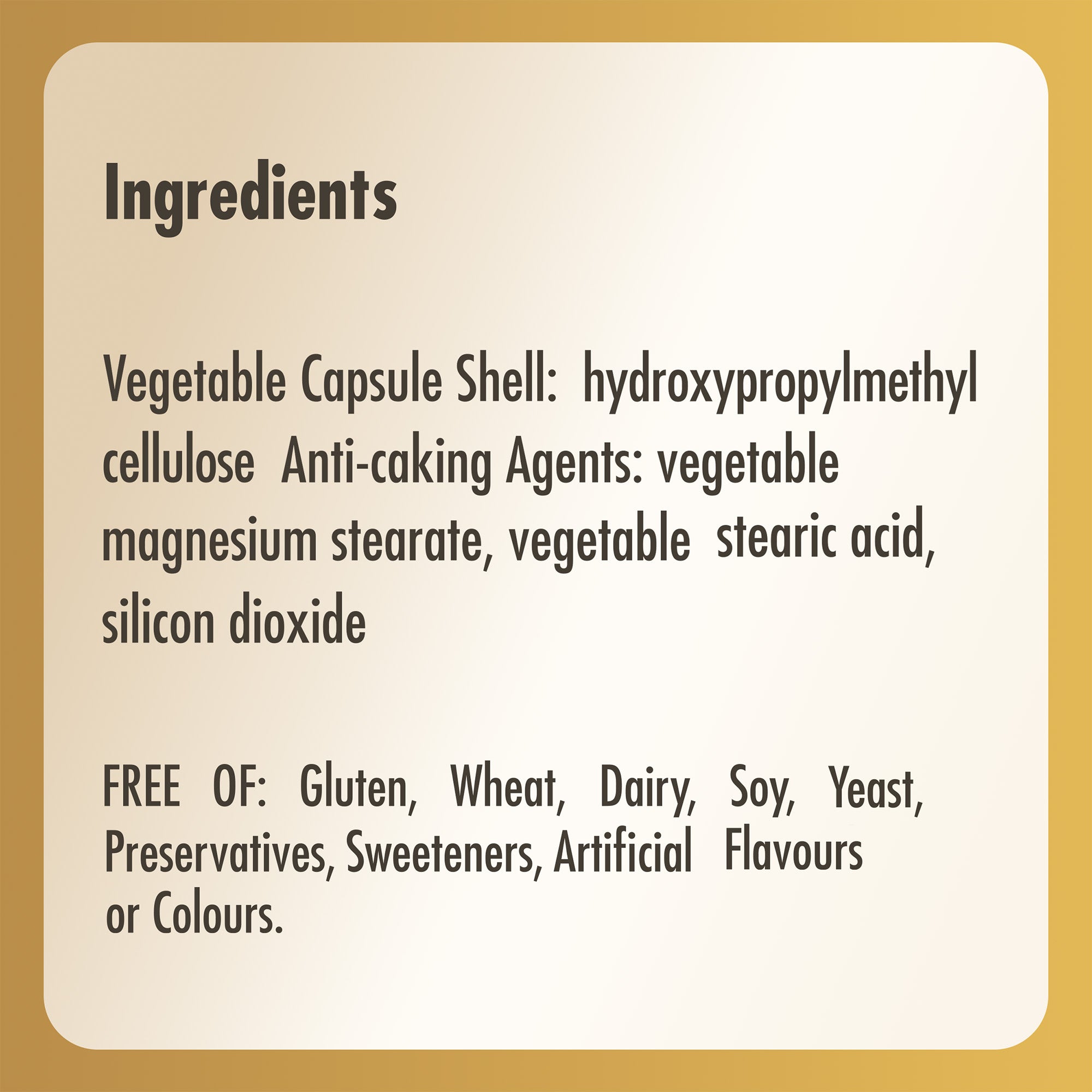 Ingredients label for Solgar Inositol 500 MG vitamins