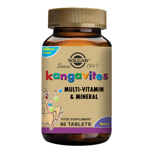 Solgar Kangavites Bouncing Berry Complete Formula Chewable Tablets in a glass jar