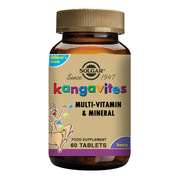 Solgar Kangavites Bouncing Berry Complete Formula Chewable Tablets in a glass jar