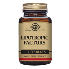 Solgar Lipotropic Factors Tablets in a glass jar with a gold lid
