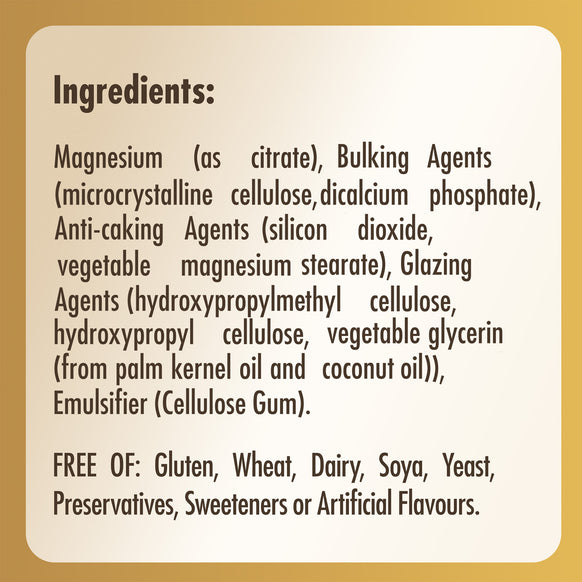 Ingredients label for a Solgar Magnesium Citrate supplement bottle 