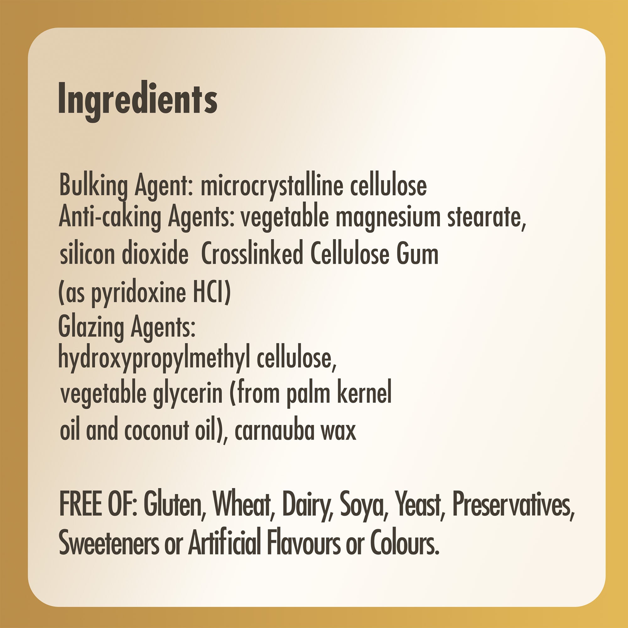 Ingredients list label for a bottle of Solgar magnesium with vitamin B6 supplements