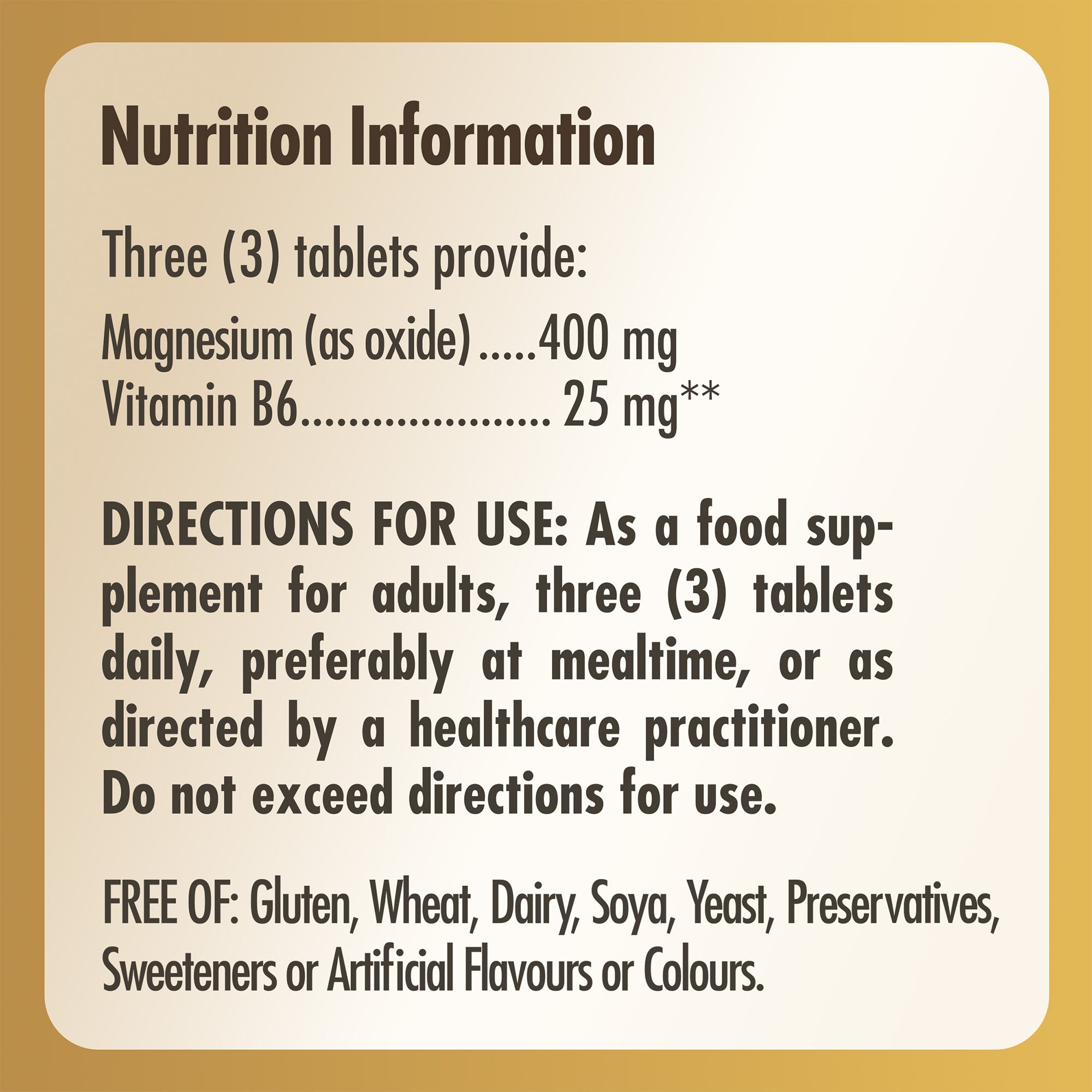 Nutrition information for a bottle of Solgar magnesium with vitamin B6 supplements