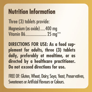 Nutrition information for a bottle of Solgar magnesium with vitamin B6 supplements