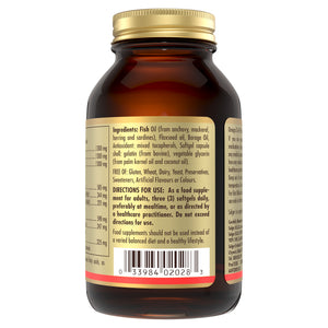 Directions for use label on the back of a Solgar Omega 3-6-9 Fish Oil bottle