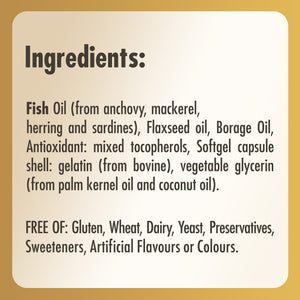 Ingredients label for a Solgar Omega 3-6-9 Fish Oil bottle